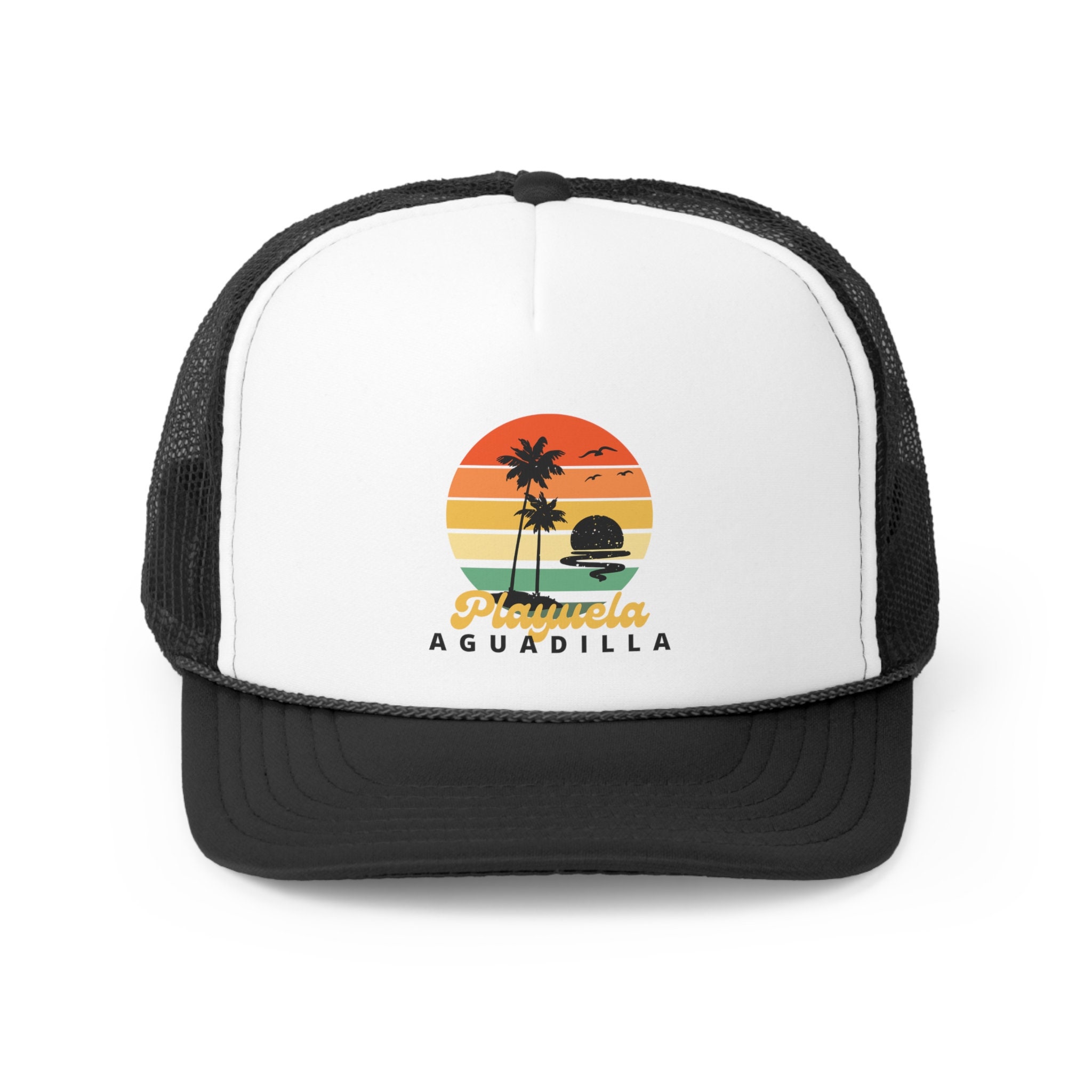Aguadilla Puerto Rico Trucker Cap Souvenir Hat Boricua Gift Retro Style Sunset Beach Playa