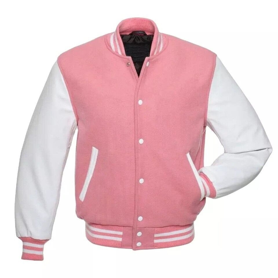 Pink varsity jacket mens hotsell