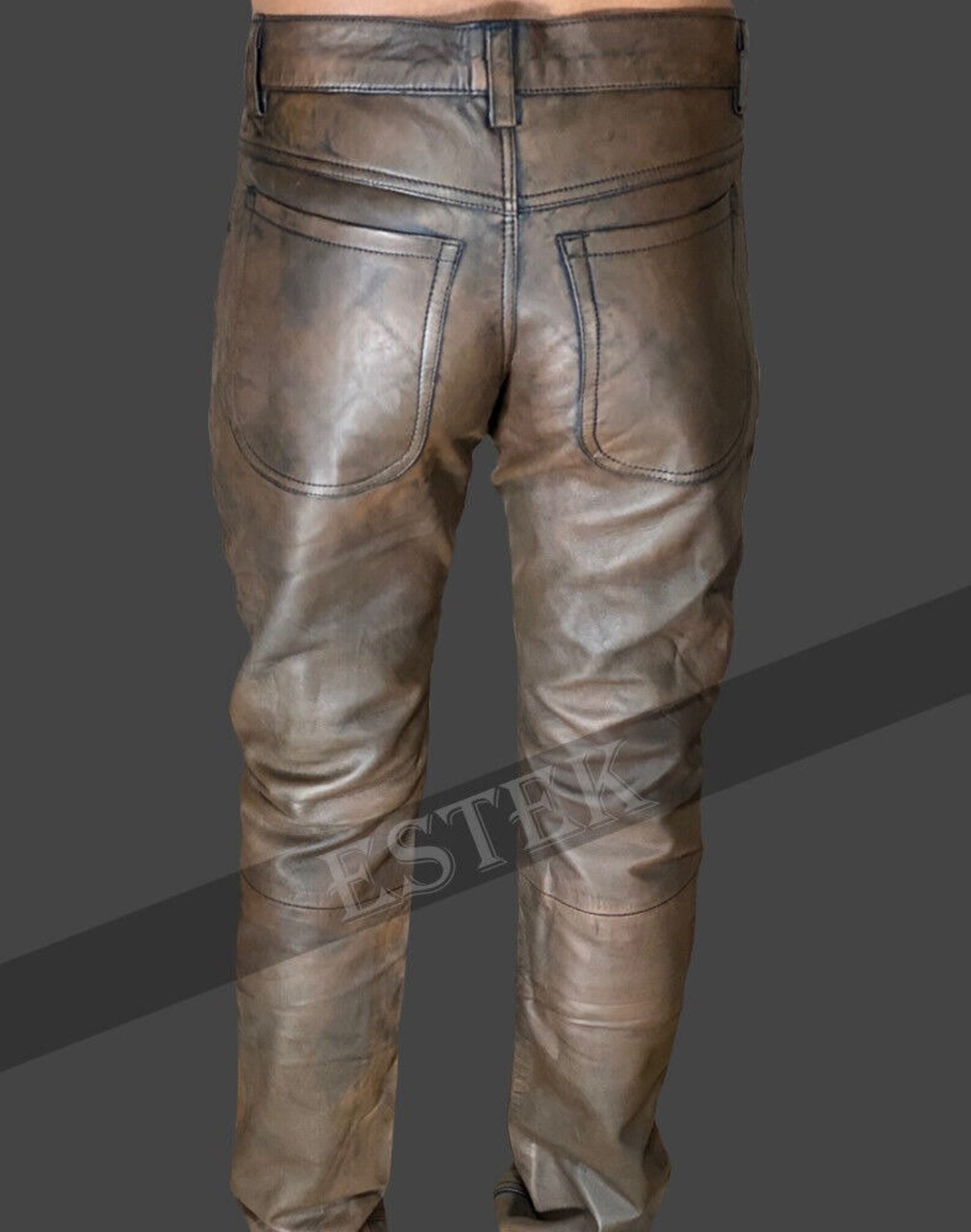 Mens Brown Leather Pants Slim Fit Biker Cowhide Leather Trousers Etsy