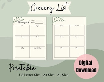 Grocery List Printable, Stay Organized While You Shop, Make a Plan Before You Go, Easy to Use, Make Shopping Easy and Cute