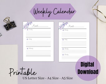 Weekly Calendar Printable to make your life easier, beautiful layout with easy use