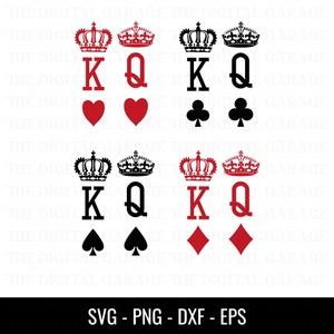 King and Queen SVG PNG Sublimation, Queen of Hears, Playing Cards Svg, Clubs, Diamonds, Spades Svg, Card Suits Svg