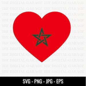 Morocco Flag SVG PNG, Love Morocco, Morocco Svg, Morocco Clipart, Morocco Png, Morocco Heart