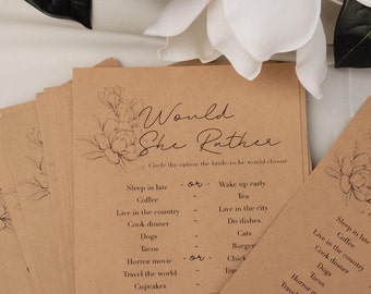 Would She Rather - Printable Bridal Shower Game