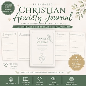 Diario cristiano para la ansiedad / Cuaderno de trabajo sobre salud mental basado en la fe / Diario de oración imprimible / PDF de reflexión bíblica