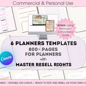PLR Resell Digital Planner Bundle , Commercial use, Canva editable planner, PLR Planner , Customisable Daily planner , Canva template MRR