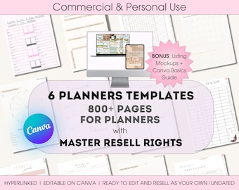 PLR Resell Digital Planner Bundle , Commercial use, Canva editable planner, PLR Planner , Customisable Daily planner , Canva template MRR