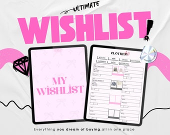 Ultimate Wishlist Planner, Shopping List, Minimalist Feminine Design (PDF Download)
