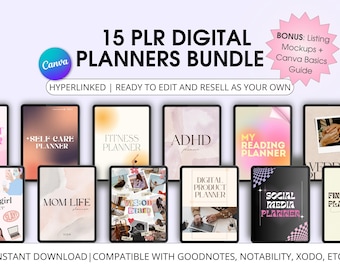 PLR Resell Digital Planner Bundle , Commercial use, Canva editable planner, PLR Planner , Customisable Daily planner , Canva template MRR