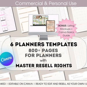 PLR Resell Digital Planner Bundle , Commercial use, Canva editable planner, PLR Planner , Customisable Daily planner , Canva template MRR