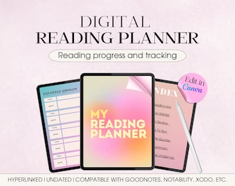 Diario de lectura, Diario de lectura digital, Seguimiento de libros para iPad, Seguimiento de lectura, Diario de lectura de libros, Diario Goodnotes, Estantería digital
