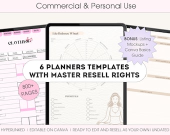 PLR Planners Bundle, Commercial use, Canva editable planner, MRR Resell Digital product, Customisable Resell planner , Canva template