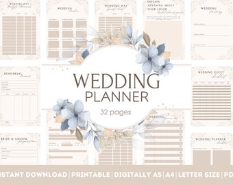 Planificador de bodas imprimible. Libro de planificación de bodas. Lista de verificación para la planificación de bodas. Paquete de planes de boda. Itinerario de Boda PDF A4, A5 2024