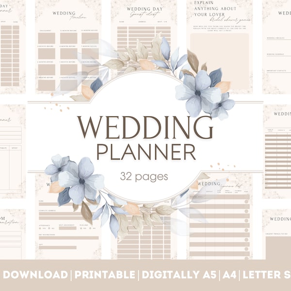 Wedding planner printable. Wedding planning book. Wedding planning checklist. Wedding plan bundle. Wedding Itinerary PDF A4, A5 2024