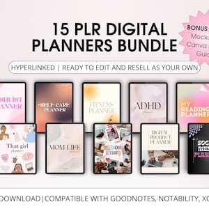 PLR Resell Digital Planner Bundle , Commercial use, Canva editable planner, PLR Planner , Customisable Daily planner , Canva template MRR