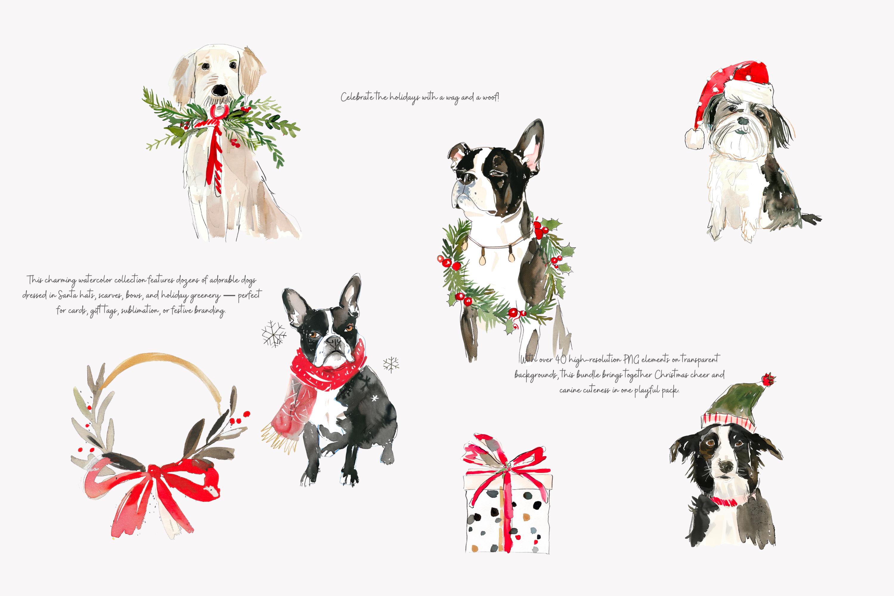 Watercolor Clipart - Christmas Dog Illustration - Holiday Art - Pet ...
