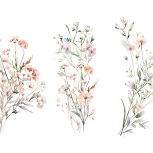 watercolor flowers clipart - pink flowers clipart - meadow flowers arrangements - wild flower bouquet - wild flower clipart - dainty flowers