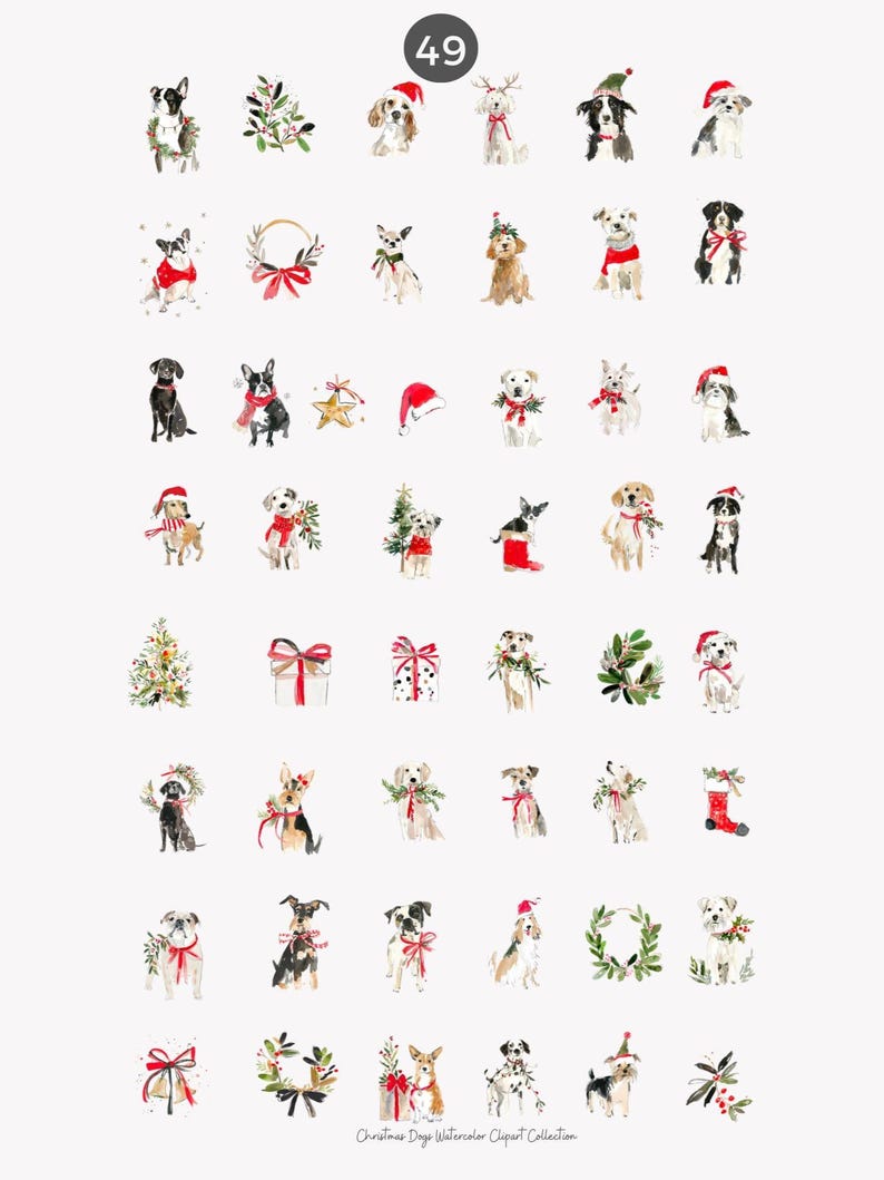 Watercolor Clipart - Christmas Dog Illustration - Holiday Art - Pet ...