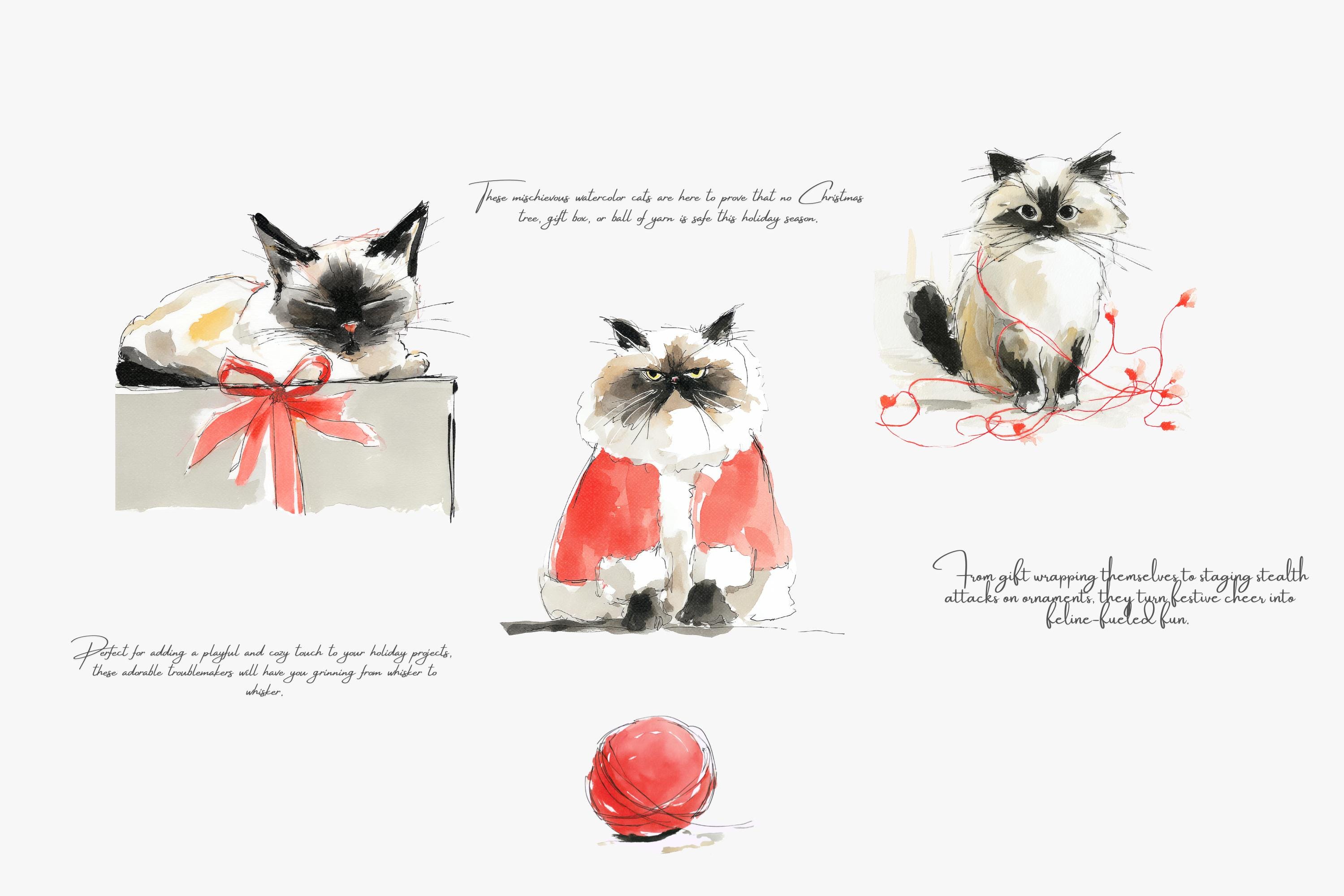 Watercolor Clipart - Png Illustration - Christmas Cats - Holiday Cats ...
