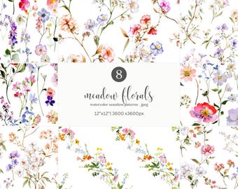 watercolor pattern - floral seamless - meadow flowers - wildflower design - botanical background - spring floral - digital pattern jpeg