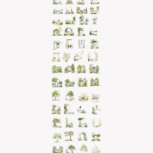 May include: A collection of 101 watercolor stickers featuring romantic French scenes. The stickers depict gardens, houses, trees, arches, and windows. The text at the bottom reads "SOFT WATERCOLOR SCENES OF ROMANTIC FRENCH LIVING, GARDENS, AND VINTAGE CHARM."