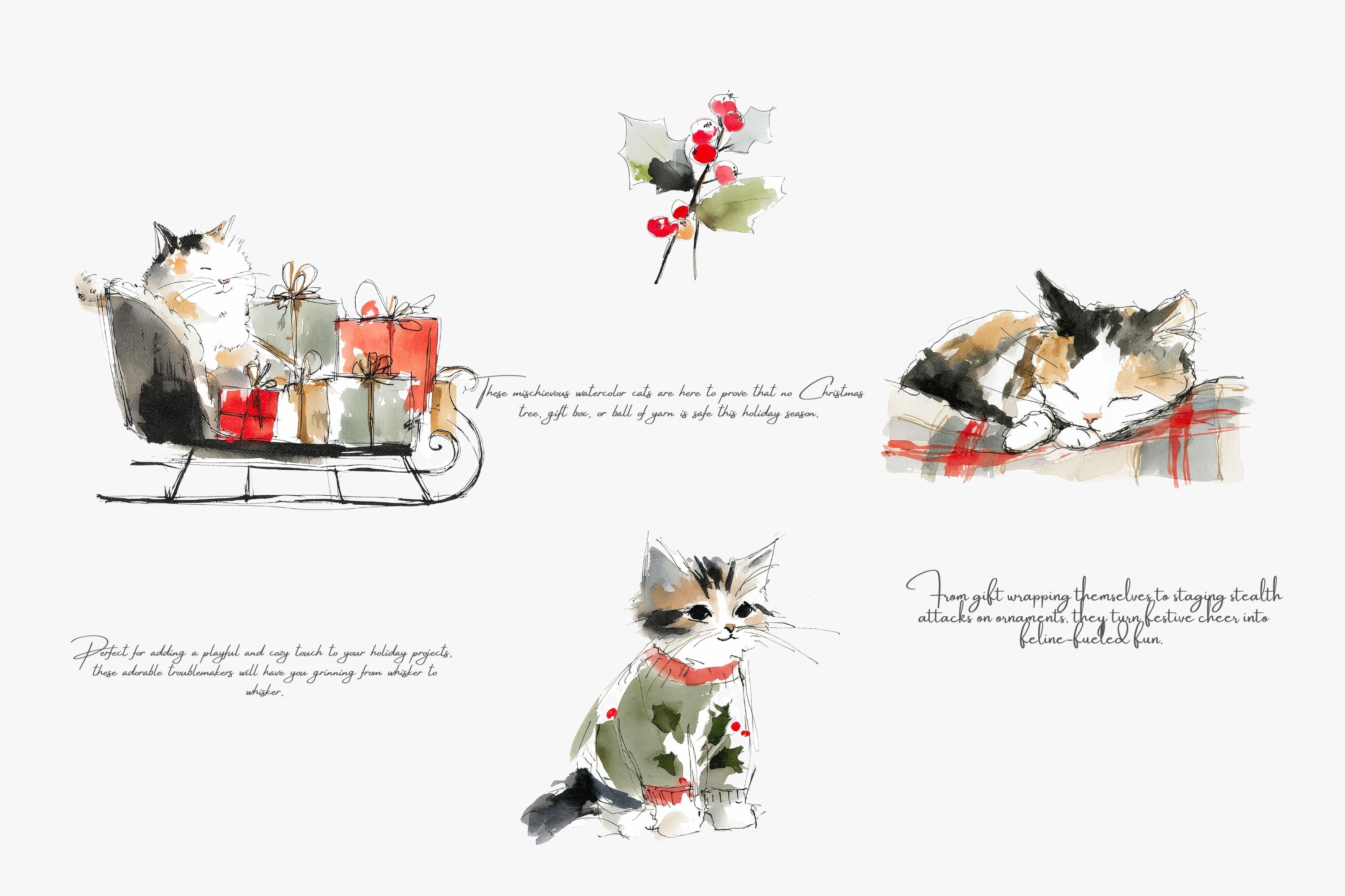 Watercolor Clipart - Png Illustration - Christmas Cats - Holiday Cats ...