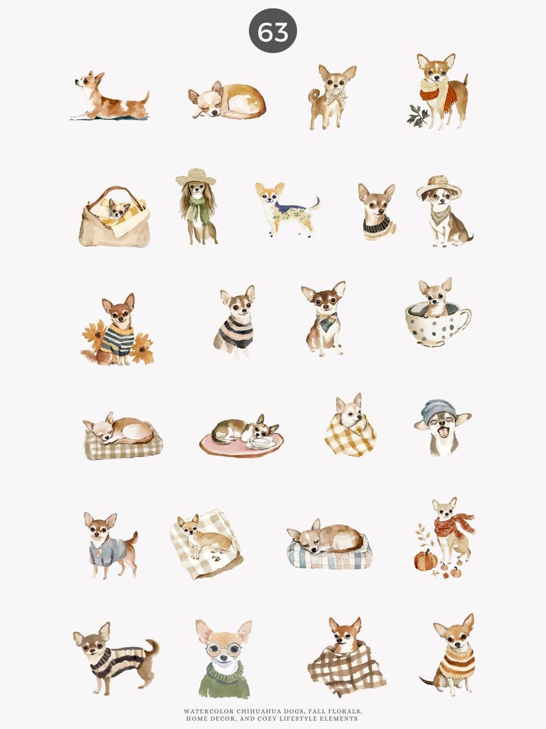Cozy Clipart - Dog Illustration - Chihuahua Png - Watercolor Pet ...