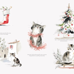 watercolor christmas kitten clipart set, cozy holiday cats, festive winter kittens, cute watercolor pet illustrations for cards & crafts image 5