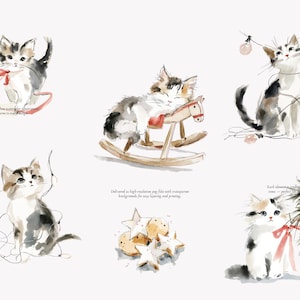 watercolor christmas kitten clipart set, cozy holiday cats, festive winter kittens, cute watercolor pet illustrations for cards & crafts image 6