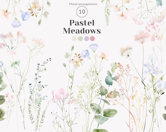 pastel florals - wildflower clipart - floral watercolor - spring bouquet - botanical illustration - soft florals - wedding florals - png