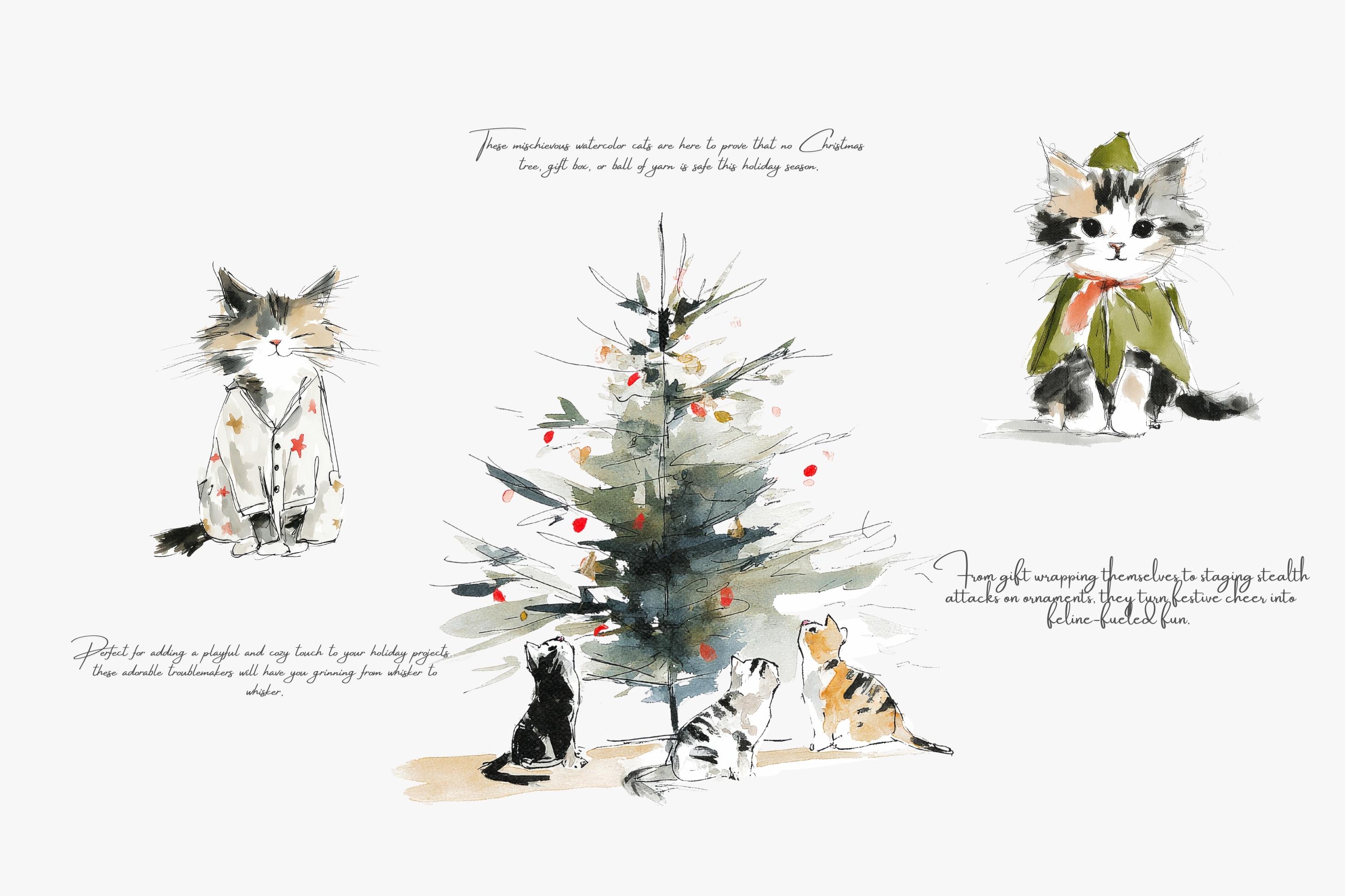 Watercolor Clipart - Png Illustration - Christmas Cats - Holiday Cats ...