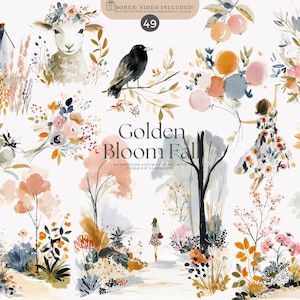 Akvarell höst clipart set – höstblommor, pumpor och mysiga säsongsbetonade illustrationer, direktnedladdning, höst clipart, höst clipart, png