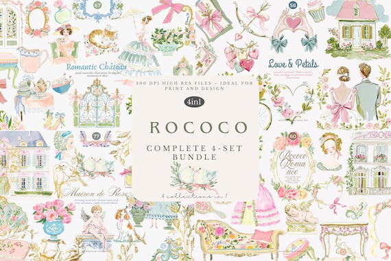 rococo bundle, coquette bundle, french florals, vintage decor, pastel clipart, floral frames, baroque elements, romantic pngs