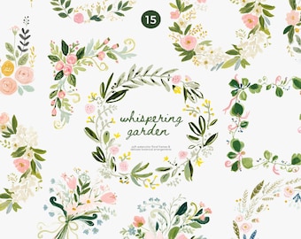 watercolor floral wreaths clipart, botanical wreath frames, greenery flower borders, pastel garden florals png, wedding invitation design