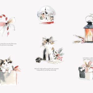 watercolor christmas kitten clipart set, cozy holiday cats, festive winter kittens, cute watercolor pet illustrations for cards & crafts image 7