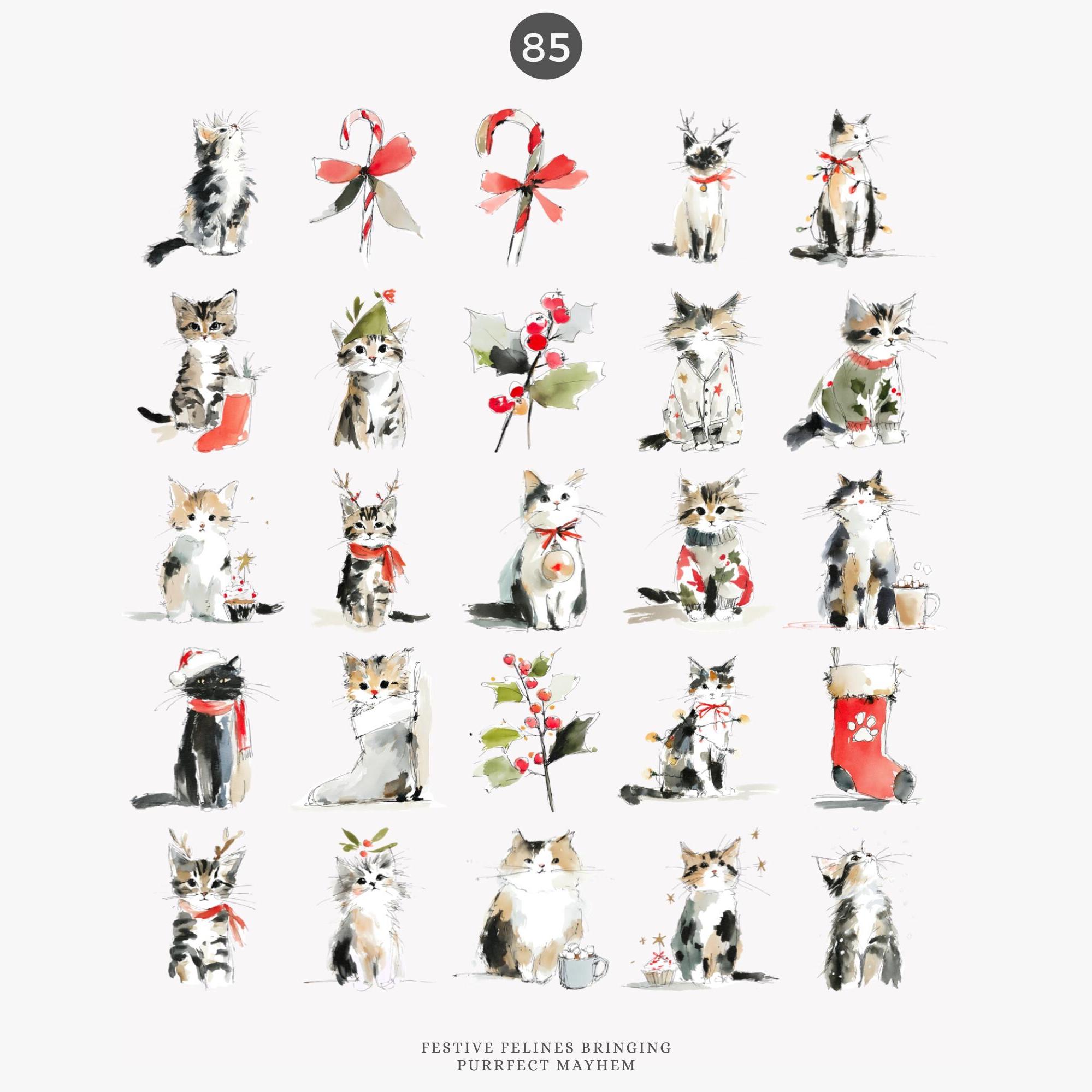 Watercolor Clipart - Png Illustration - Christmas Cats - Holiday Cats ...