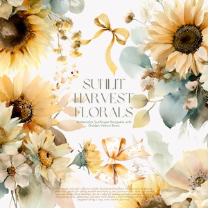 watercolor clipart - png illustration - sunflower bouquet - floral clipart - harvest florals - autumn bouquet - rustic flowers - preppy