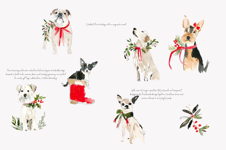 Watercolor Clipart - Christmas Dog Illustration - Holiday Art - Pet ...