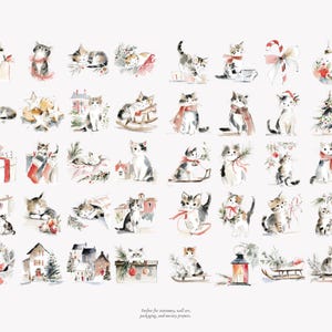 watercolor christmas kitten clipart set, cozy holiday cats, festive winter kittens, cute watercolor pet illustrations for cards & crafts image 8