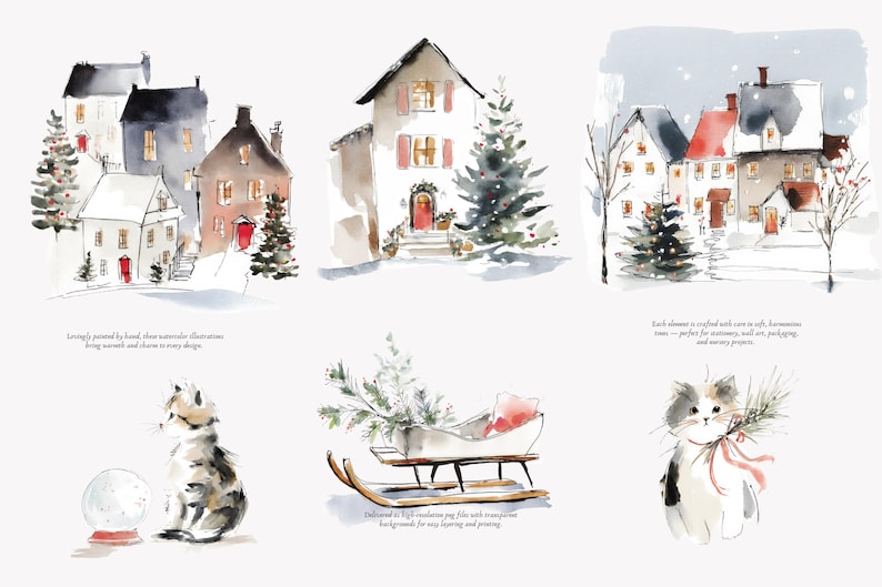 Watercolor Christmas Kitten Clipart Set, Cozy Holiday Cats, Festive ...