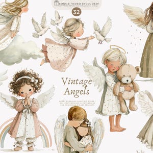 Vintage Engel - Engel Clipart - Aquarell Engel - Schutzengel - Kinderzimmer Clipart - Baby Engel - Weihnachtsengel - Engel Illustration png