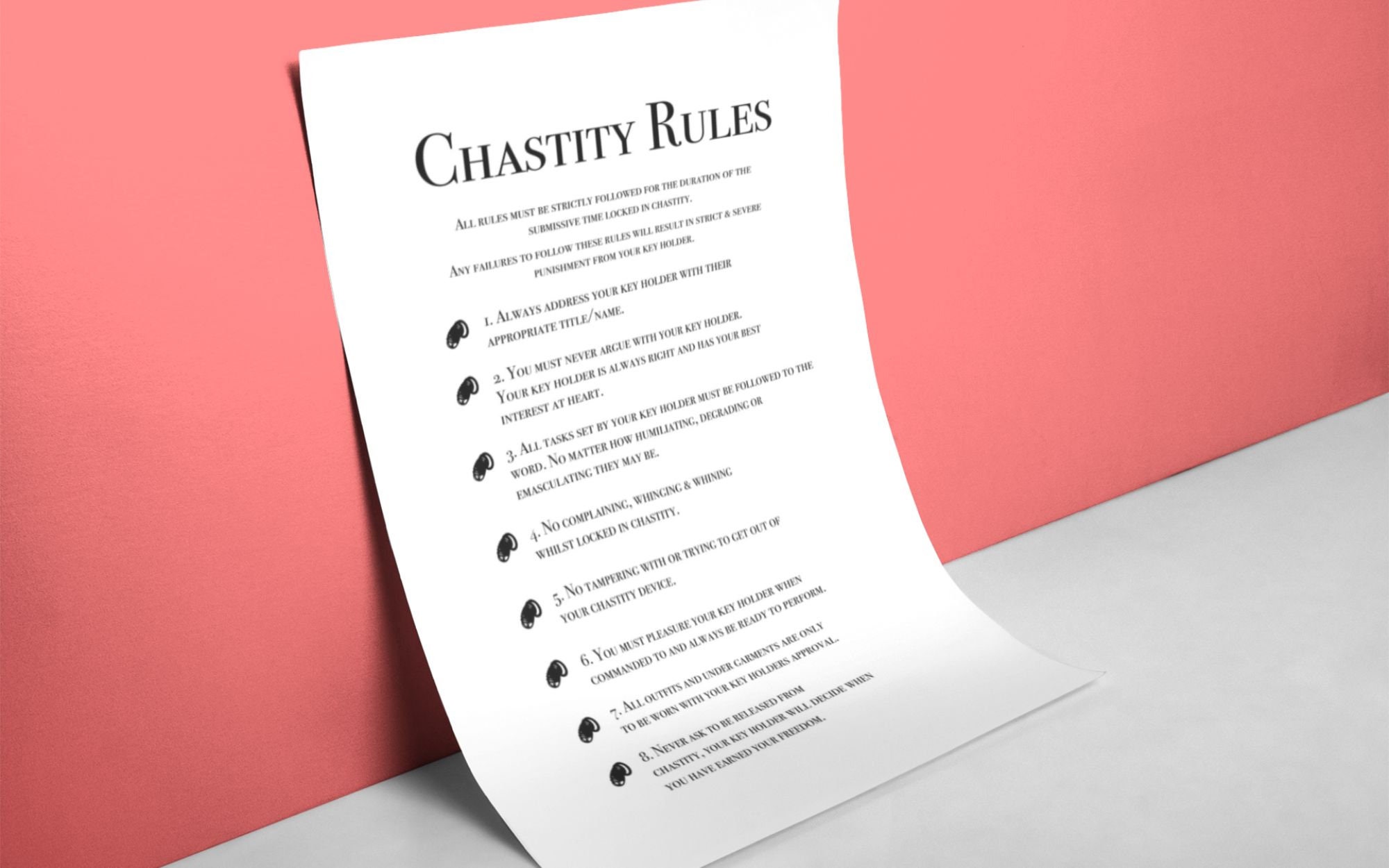 BDSM Chastity Rules Digital PDF & JPEG Art Files for Printing, 1 Page