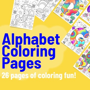 Alphabet ABC Coloring Pages for Kids, 26 Page Alphabet Coloring Book for Children, Printable, Animals, Food, Letters & Objects Theme