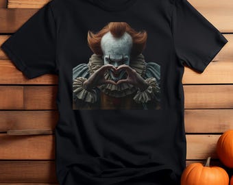 Payaso espeluznante con corazón y manos PNG: Descarga digital de terror de Halloween