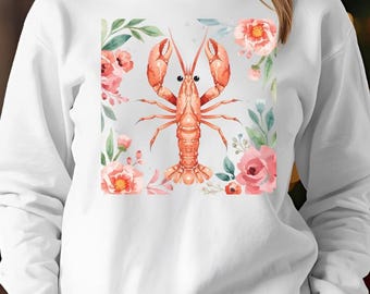 Watercolor Lobster Floral Design | Coastal Beach Clipart (PNG)