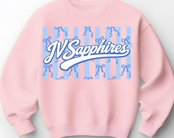 Mascotte JV Sapphires PNG, noeud d'esprit d'école, téléchargement de fichier de sublimation de l'équipe de sport preppy
