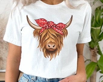 Highland Cow Shirt, Western T-Shirts for Women, Highland Cow T Shirts, Shirts for Farm, Farm T Shirt Gifts, Cowgirl TShirts, Western Gift