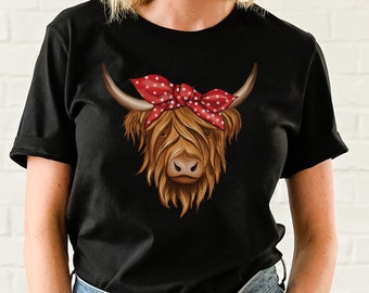 Highland Cow Shirt, Western T-Shirts for Women, Highland Cow T Shirts, Shirts for Farm, Farm T Shirt Gifts, Cowgirl TShirts, Western Gift