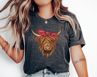 Highland Cow Shirt, Western T-Shirts for Women, Highland Cow T Shirts, Shirts for Farm, Farm T Shirt Gifts, Cowgirl TShirts, Western Gift