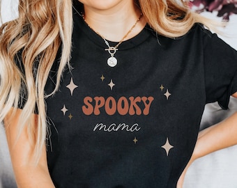 Spooky Mama Shirt, Retro Halloween Mama T-Shirt, Halloween Mom Shirt Gift, Cute Mama Fall Tee, Retro Halloween Shirt for Mom, Spooky Season